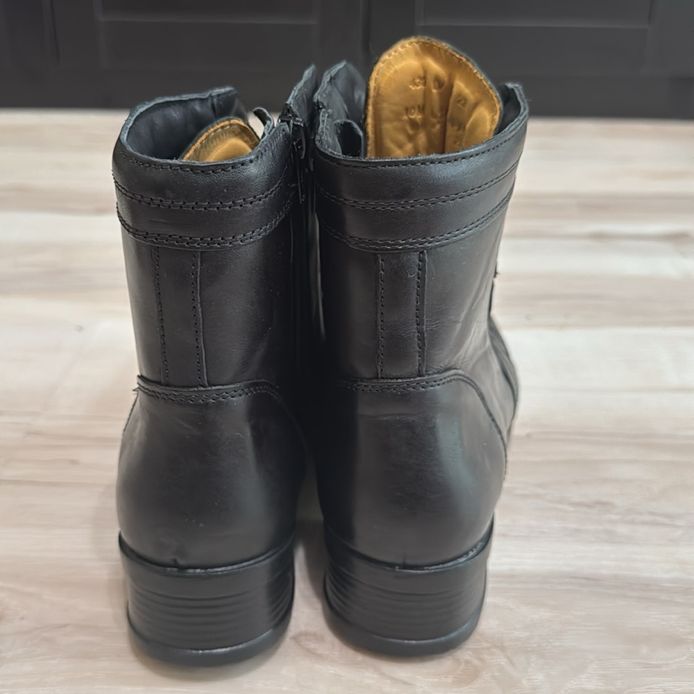Sandro Moscoloni Black Leather Combat Moto Boots Lace Up Side Zip Sz 10 - Picture 5 of 8